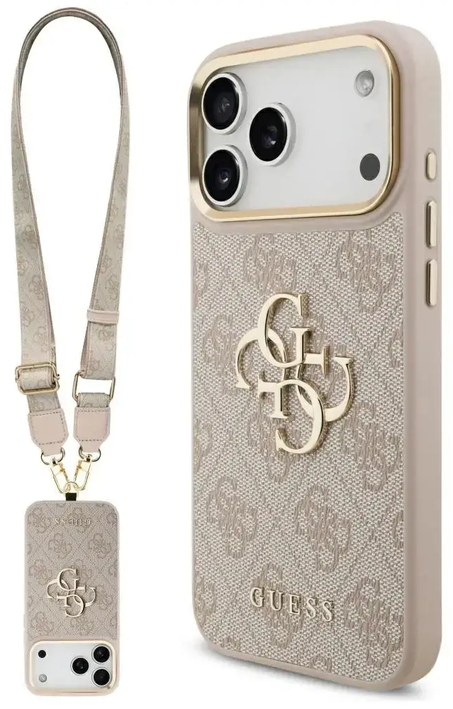 Guess 4G Big 4G Classic Logo Big Strap Metal Buttons Case for iPhone 17 Pro Max Pink