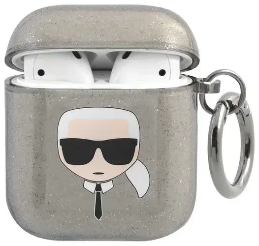 Karl Lagerfeld KLA2UKHGK AirPods 1|2 cover czarny|black Glitter Karl`s Head