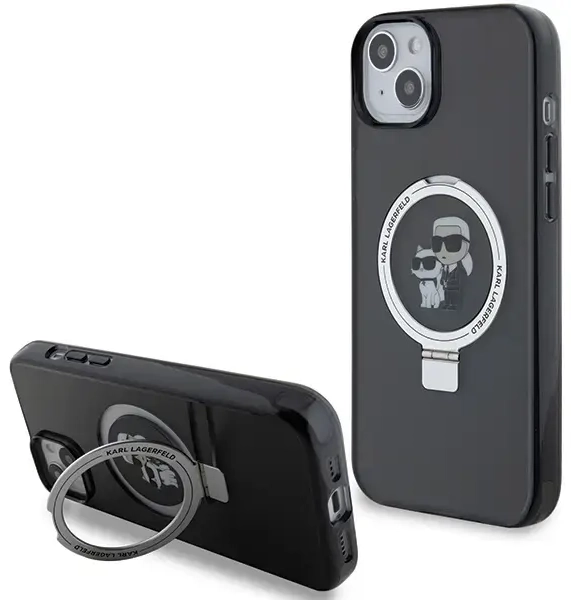 Karl Lagerfeld KLHMP14SHMRSKCK iPhone 14 | 15 | 13 6.1" czarny|black hardcase Ring Stand Karl&Choupettte MagSafe