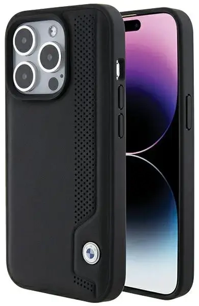 BMW BMHCP15X22RBDK iPhone 15 Pro Max 6.1" czarny|black hardcase Leather Blue Dots