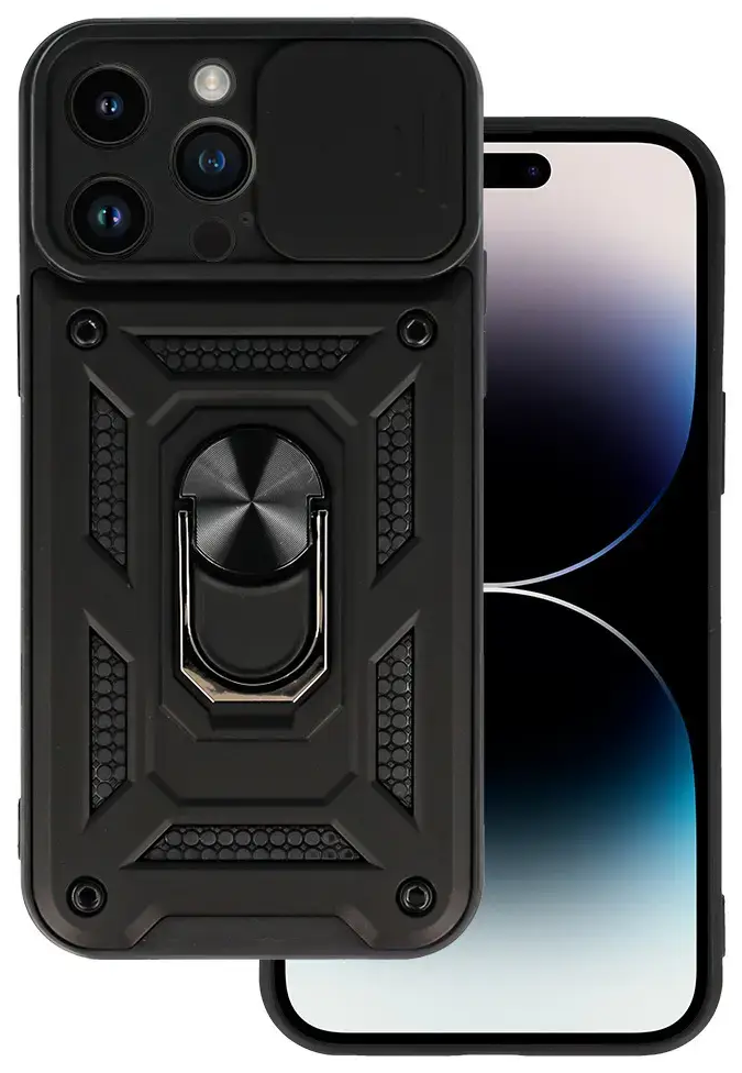 Slide Camera Armor telefono dėklas iPhone 15 Pro juodas