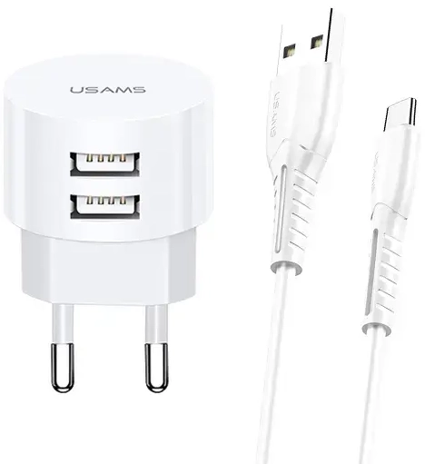 USAMS XTXLOGT18MC05 tīkla lādētājs | 10W | Fast Charging | USB-A, Micro USB | balts