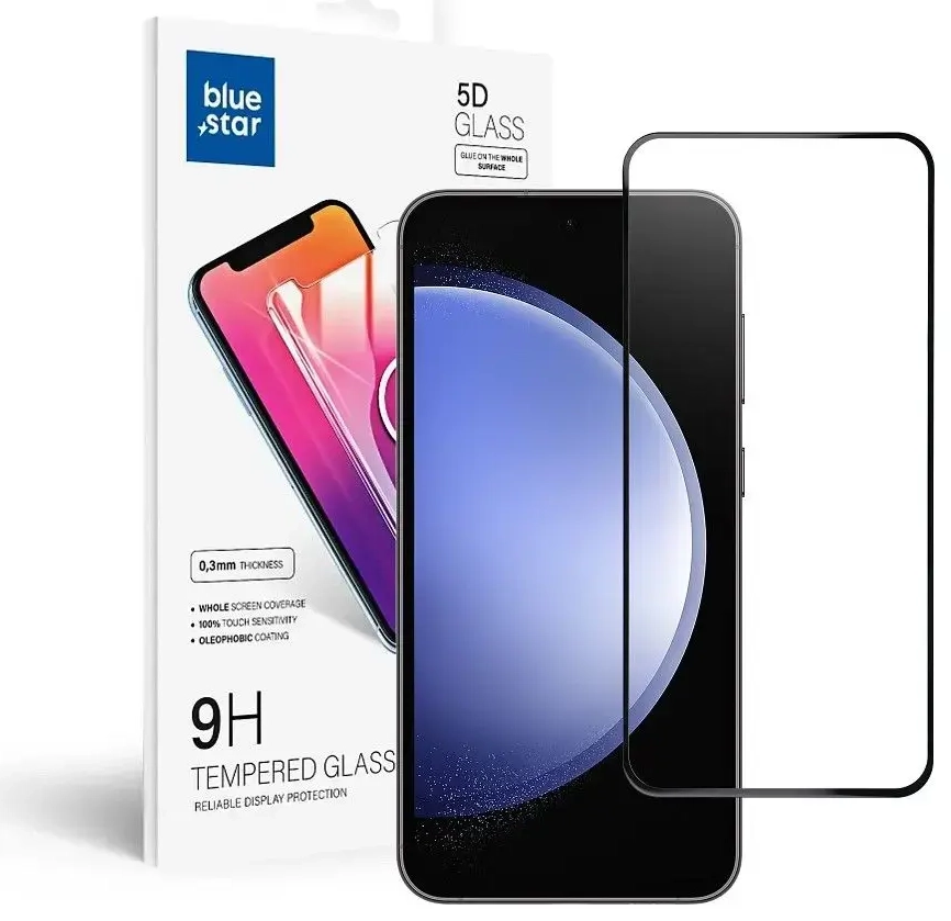 Blue Star 5D aizsargstikls ar rāmi telefonam Samsung Galaxy S23 FE melns