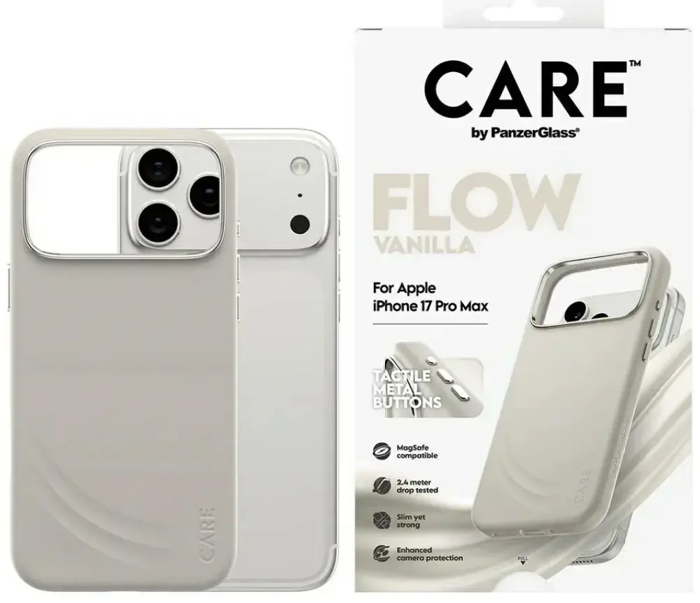 CARE by PanzerGlass FLOW telefoni ümbris MagSafe toega iPhone 17 Pro Max beež