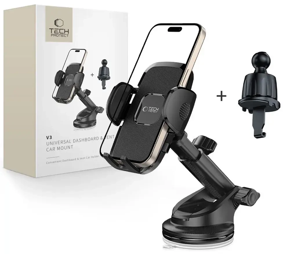 Tech-Protect V3 Car Holder for Dashboard, Windshield or Air Vent Mount - Black