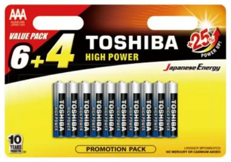 TOSHIBA AAA alkaline baterijas 10 iepakojumā
