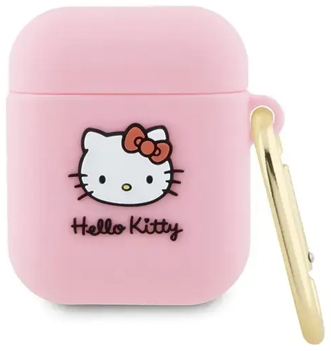 Hello Kitty HKA23DKHSP Airpods 1|2 cover różowy|pink Silicone 3D Kitty Head