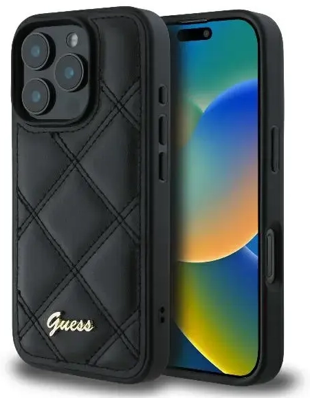 Guess GUHCP16LPSQSQSK iPhone 16 Pro 6.3" czarny|black hardcase Quilted Metal Logo