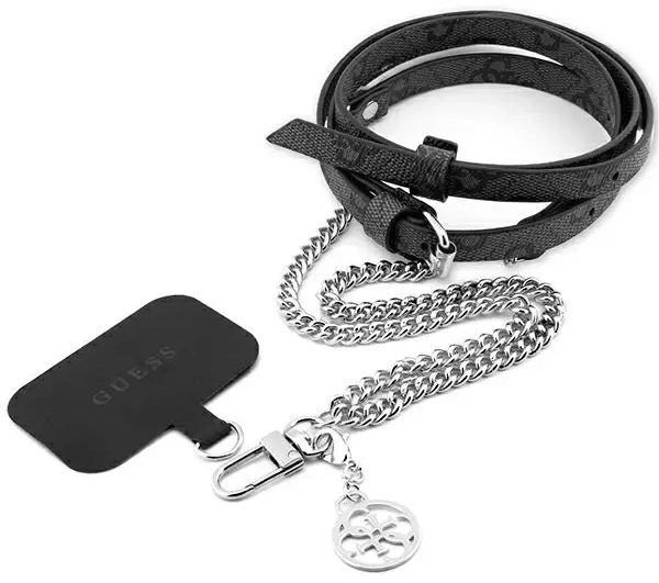 Guess Crossbody Strap PU 4G Chain with Charm Silver|Black
