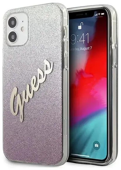 Guess GUHCP12SPCUGLSPI iPhone 12 mini 5,4" różowy|pink hardcase Glitter Gradient Script