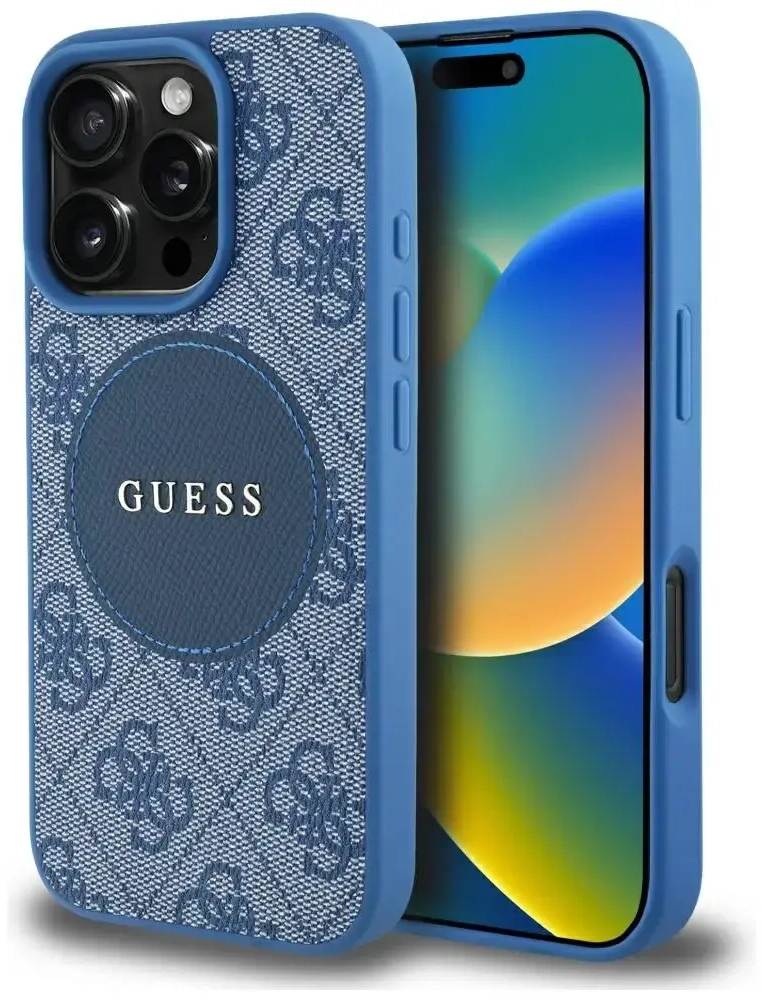 Guess Circle Classic Logo phone case for iPhone 16 Pro Max blue with MagSafe support