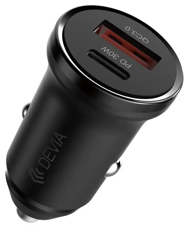 Devia Smart Mini automobilinis įkroviklis | 30W | PD, QC | USB-A, USB-C | baltas