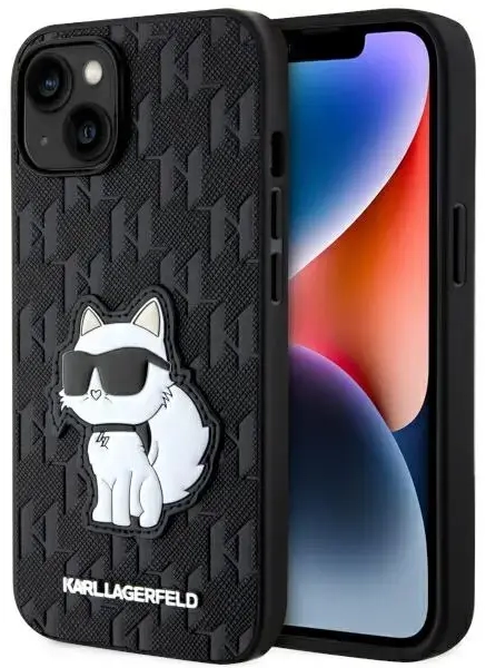 Karl Lagerfeld KLHCP14SSAKHPHPCK iPhone 14 6,1" melns safjāno monogramma Choupette