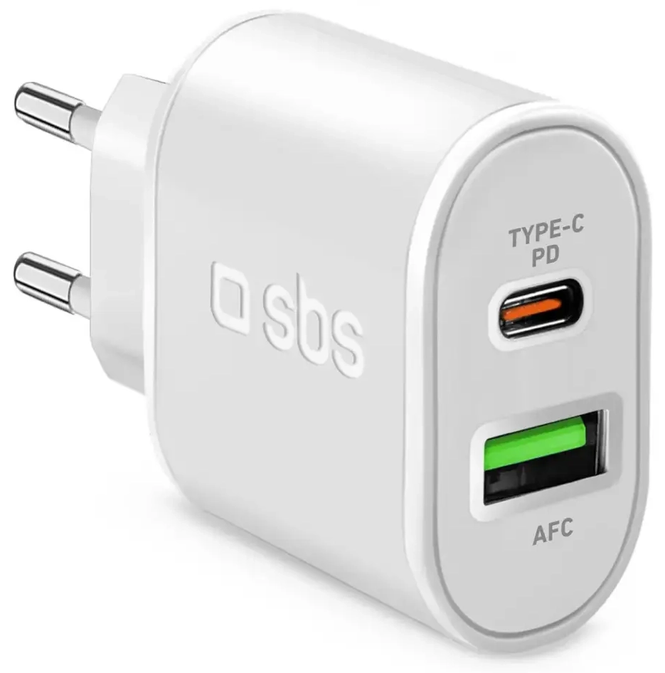 SBS TETRPD20W tīkla lādētājs | 20W | PD | USB-A, USB-C | balts