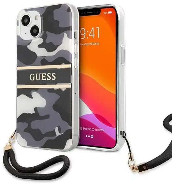Guess GUHCP13MKCABBK iPhone 13 6,1" czarny|black hardcase Camo Strap Collection