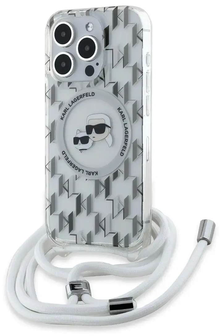 Karl Lagerfeld IML Monogram Crossbody K&CH Heads MagSafe Case for iPhone 15 Pro Transparent