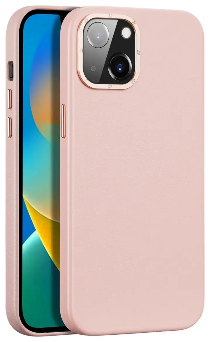 Dux Ducis Grit Leather Case for iPhone 14 Plus Elegant Faux Leather Cover (MagSafe Compatible) Pink