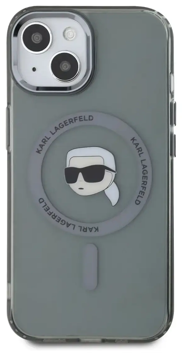 Karl Lagerfeld IML Karl Head metallraamiga MagSafe ümbris iPhone 15 jaoks, must