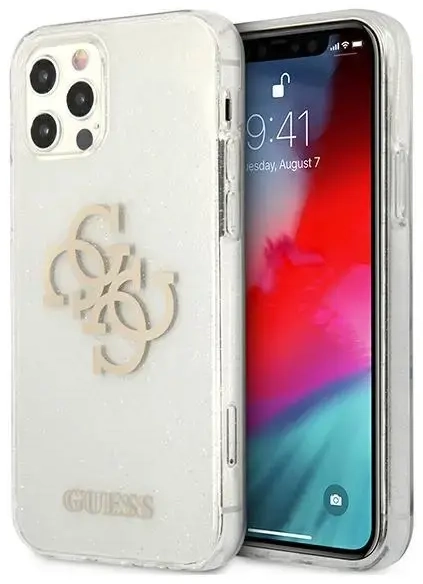 Guess GUHCP12LPCUGL4GTR iPhone 12 Pro Max 6,7" transparent hard case Glitter 4G Big Logo
