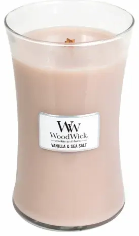 WoodWick Vanilla & Sea Salt kvapioji žvakė su medine dagtimi 609,5 g