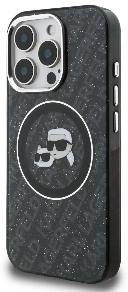 Karl Lagerfeld IML K&CH Heads Repeated Logo MagSafe Case for iPhone 15 Pro Max Black