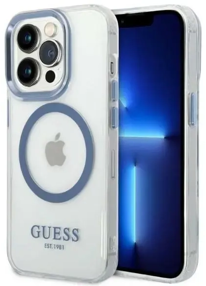 Guess GUHMP14LHTRMB iPhone 14 Pro 6,1" niebieski|blue hard case Metal Outline Magsafe