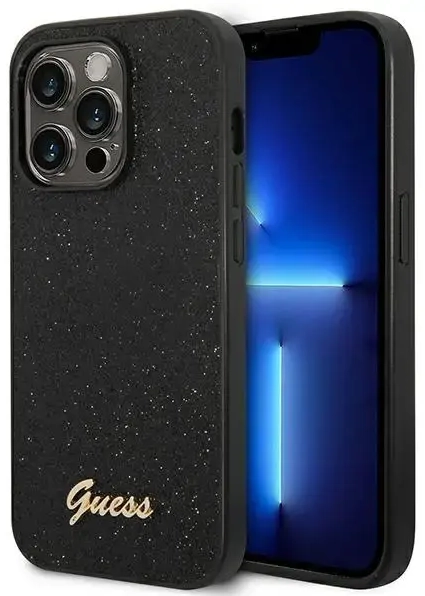 Guess PC|TPU Glitter Flakes Metal Logo Case for iPhone 14 Pro Black