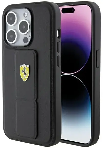 Ferrari FEHCP15LGSPSIK iPhone 15 Pro 6.1" czarny|black hardcase Grip Stand Metal Logo