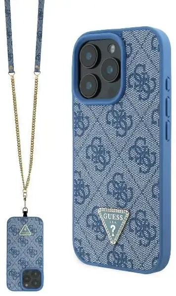 Guess GUHCP16LP4TDSCPB iPhone 16 Pro 6.3" niebieski|blue hardcase Leather Metal Logo Strass Crossbody