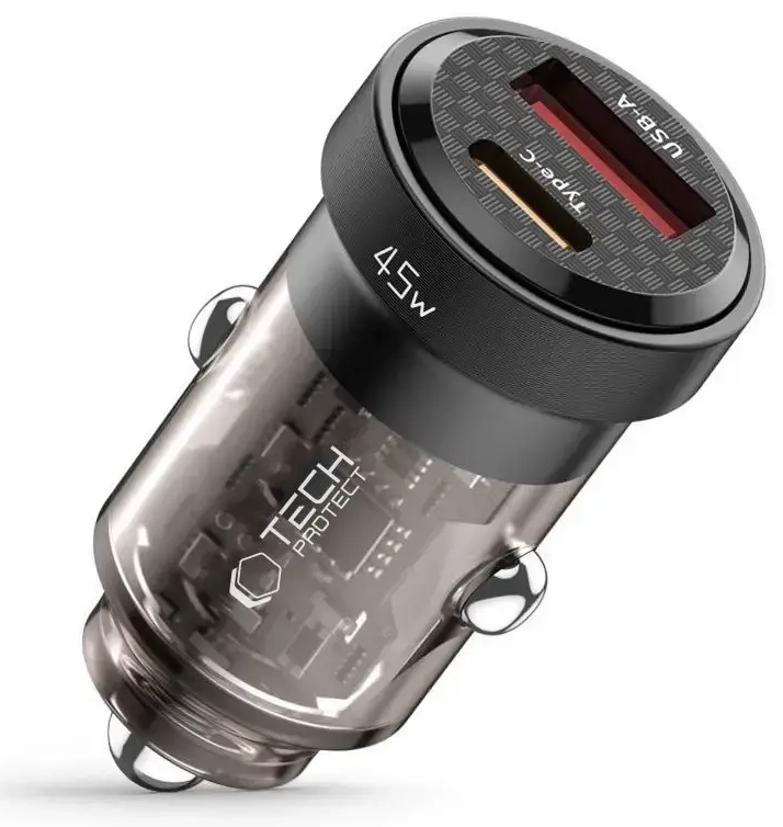 Tech-Protect CC45W automobilinis įkroviklis | 45W | PD, QC | USB-C, USB-A | juodas