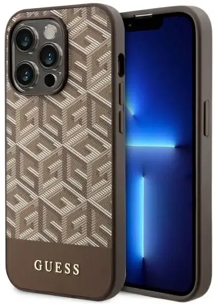 Guess GUHMP14LHGCFSEW iPhone 14 Pro 6.1" brązowy|brown hard case GCube Stripes MagSafe