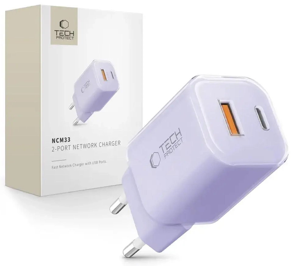 Tech-Protect NCM33 tīkla lādētājs | 33W | PD, QC, PPS | USB-C, USB-A | violets
