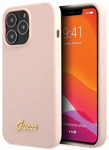 Guess GUHCP13XLSLMGLP iPhone 13 Pro Max 6.7" jasnoróżowy|light pink hardcase Silicone Script Gold Logo