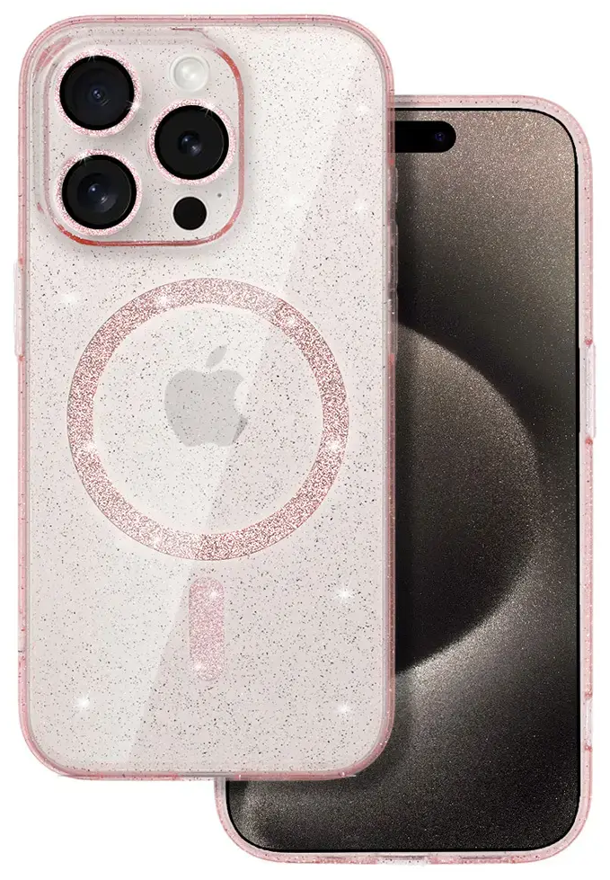 Glitter phone case with MagSafe support for iPhone 16e pink transparent