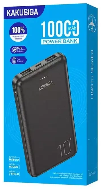 KAKUSIGA KSC-660 external battery (powerbank) | 10000 mAh | 12W | USB-A, Micro USB | black