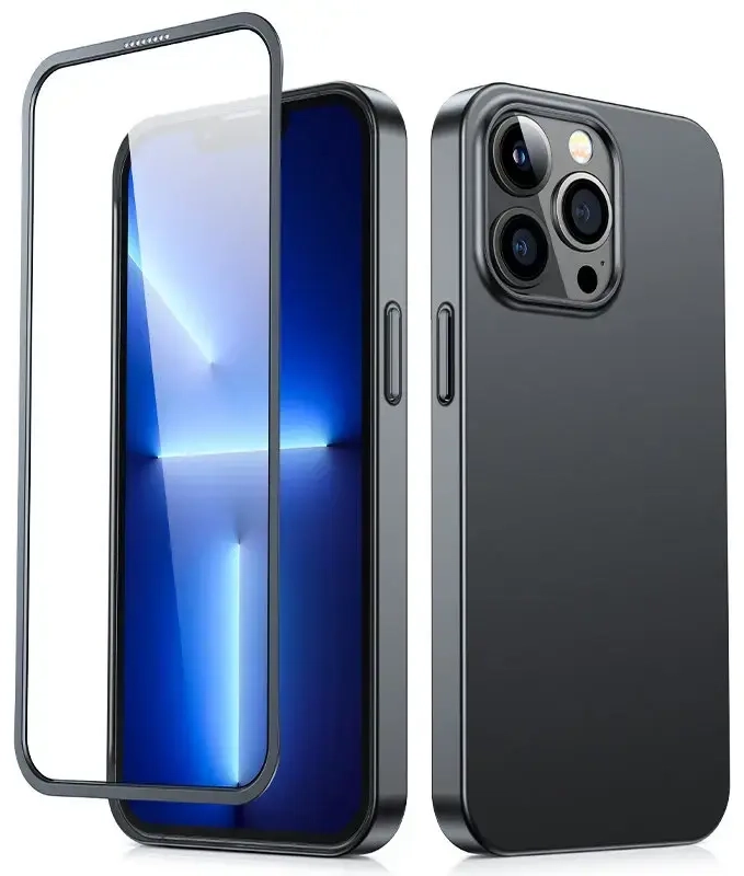Joyroom 360 Full Case front and back cover for iPhone 13 Pro Max + tempered glass screen protector black (JR-BP928 black)
