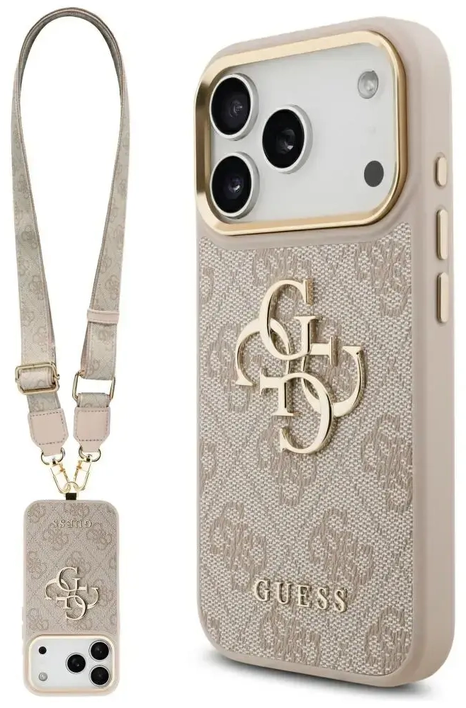 Guess 4G Big 4G Classic Logo Big Strap Metal Buttons Case for iPhone 17 Pro Pink