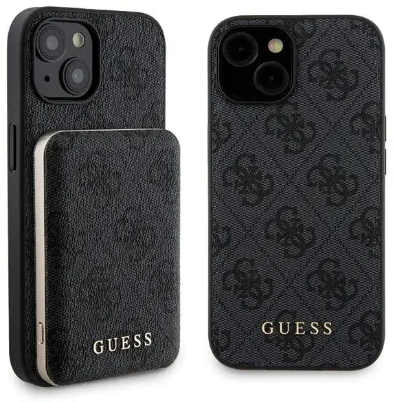 Zestaw Guess GUBPM5P15S4GEMGK iPhone 15 6.1" hardcase + Powerbank 5000mAh MagSafe czarny|black 4G Metal Logo