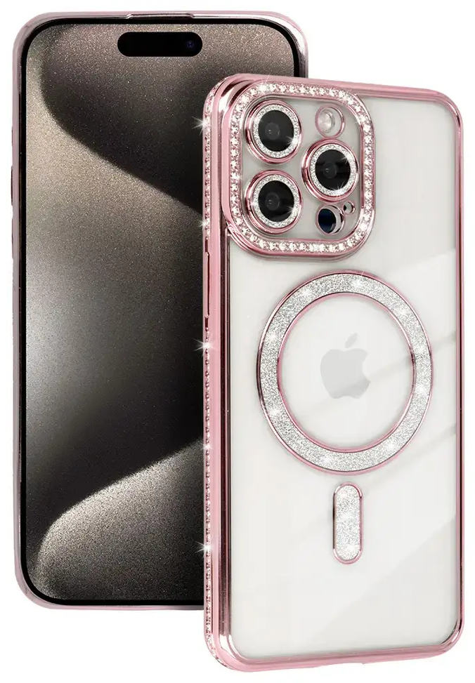 Bling чехол с поддержкой MagSafe для телефона iPhone 15 розовый