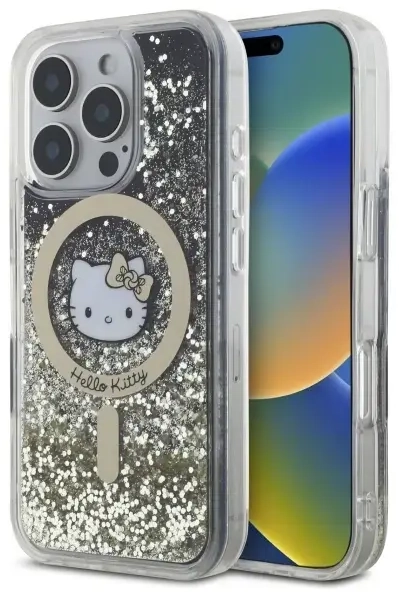 Hello Kitty HKHMP16LLGDIK iPhone 16 Pro   6.3" czarny złoty|black gold hardcase Liquid Glitter Fever MagSafe