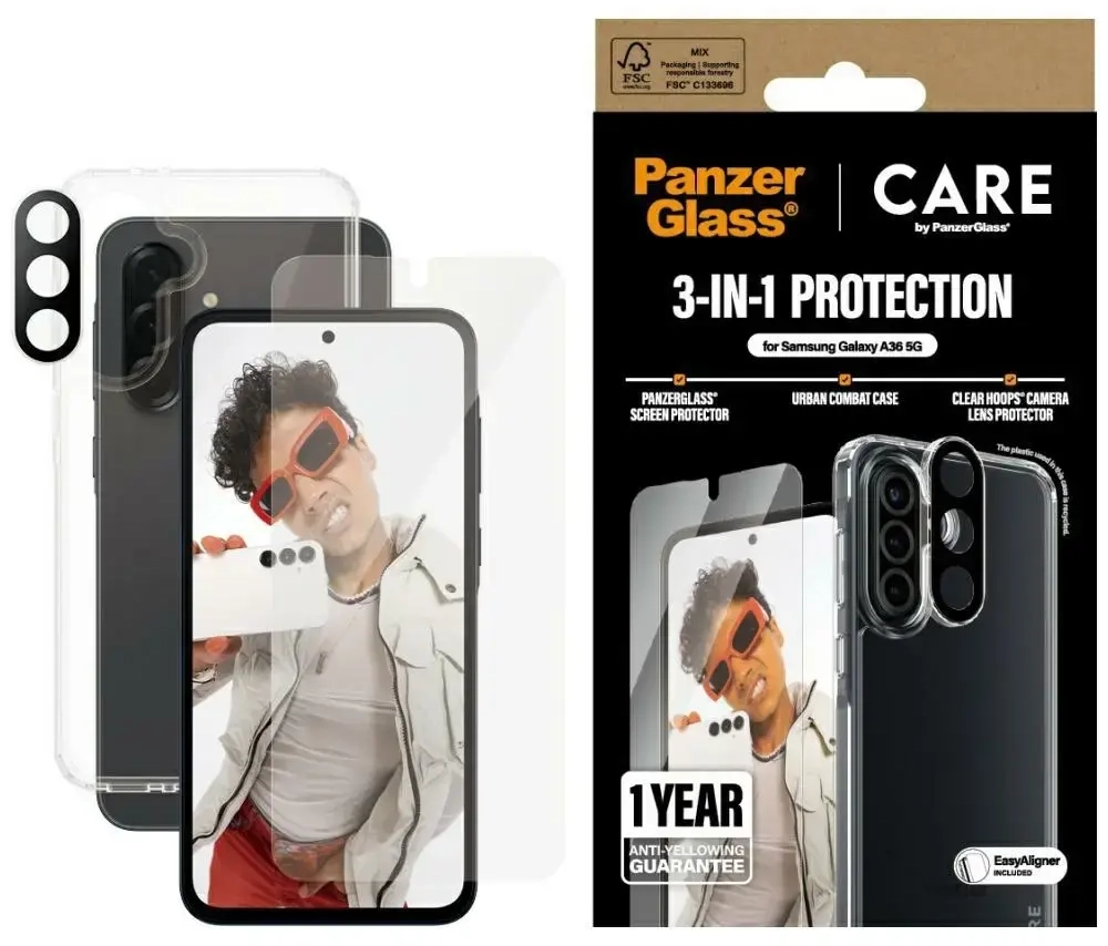CARE by PanzerGlass Flagship 3-in-1 kaitsekomplekt: ümbris + klaas + objektiivikaitse Samsung Galaxy A36 5G jaoks