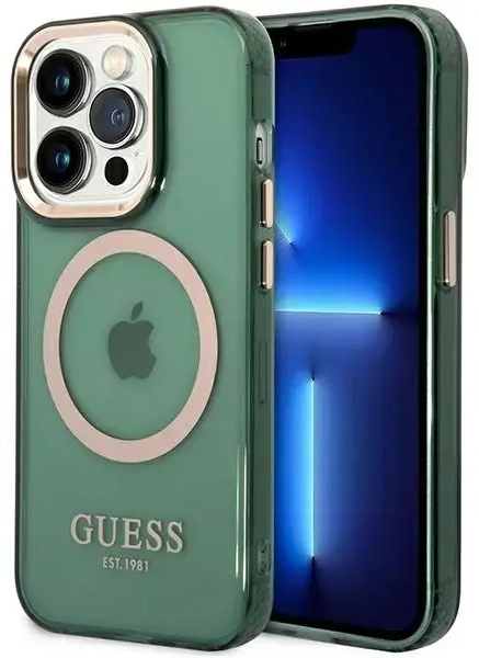Guess GUHMP14XHTCMA iPhone 14 Pro Max 6,7" zielony|khaki hard case Gold Outline Translucent MagSafe