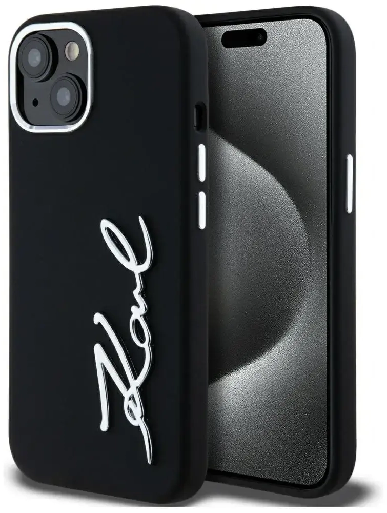 Karl Lagerfeld Силиконовый Металлический Чехол с Логотипом для iPhone 15 черный