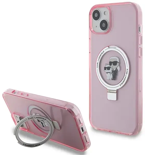 Karl Lagerfeld KLHMP15SHMRSKCP iPhone 15 | 14 | 13 6.1" różowy|pink hardcase Ring Stand Karl&Choupettte MagSafe