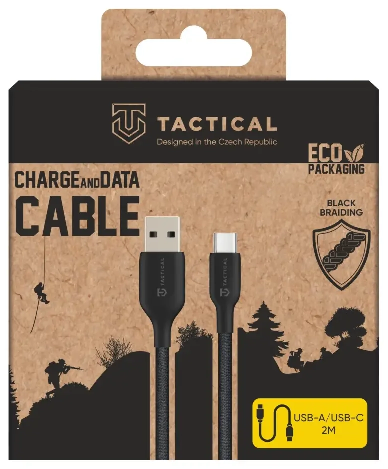 Tactical Stitch Thread datu pārraides un uzlādes vads | USB-A uz USB-C | 2m | melns