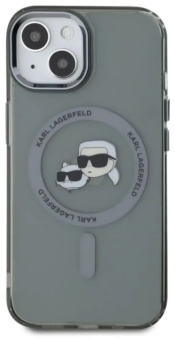 Karl Lagerfeld IML K&CH Heads Metal Frame MagSafe Case for iPhone 15 Black