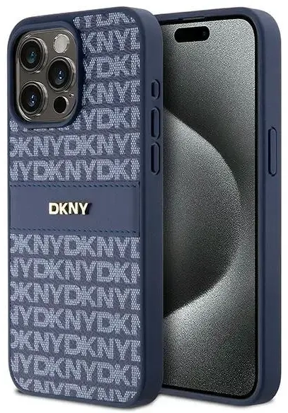 DKNY Leather Mono Stripe & Metal Logo case for iPhone 15 Pro Max - blue