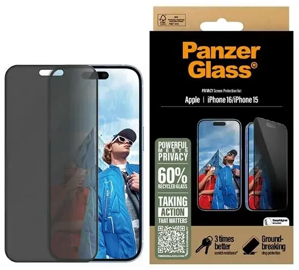 PanzerGlass Privacy Screen Protector iPhone 16 6.1" Ultra-Wide Fit P2861
