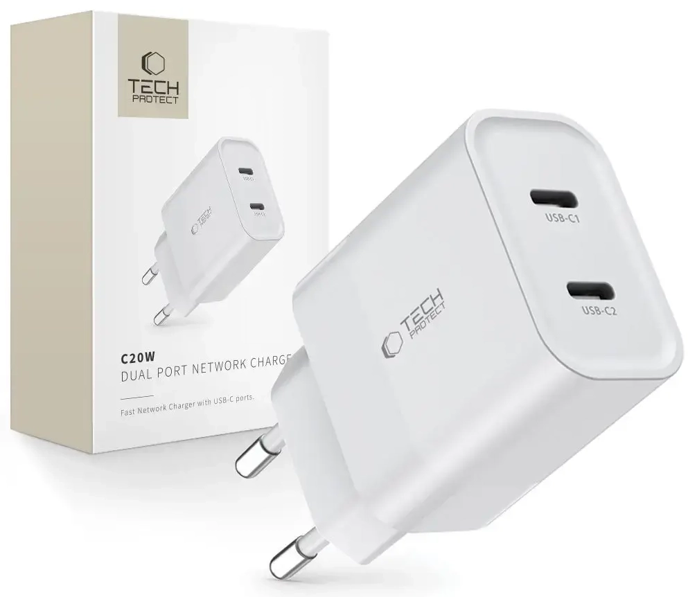 Tech-Protect C20W tīkla lādētājs | 20W | PD | USB-C | balts