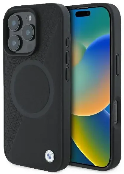 BMW BMHMP16L23RTPK iPhone 16 Pro 6.3" czarny|black hardcase Sign Leather Half Textured And Circle MagSafe